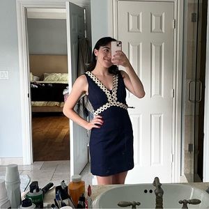 Lilly Pulitzer Navy Blue & Gold Accented Pencil Dress